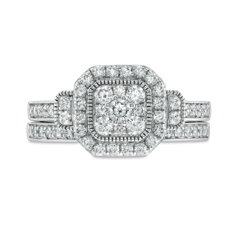 0.69 CT. T.W. Composite Cushion Diamond Frame Vintage-Style Bridal Set in 10K Gold|Peoples Jewellers