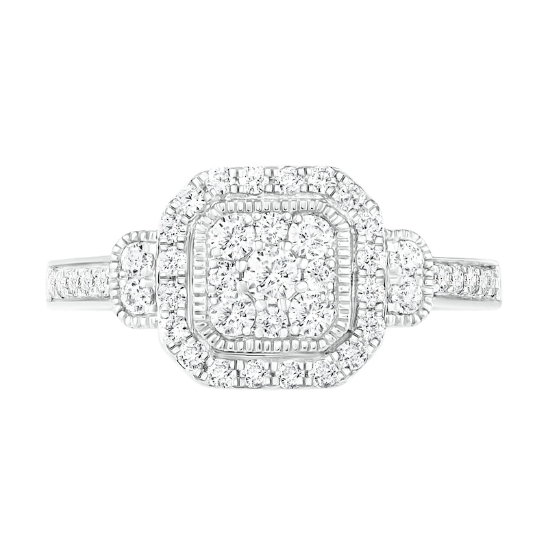 0.69 CT. T.W. Composite Cushion Diamond Frame Vintage-Style Bridal Set in 10K Gold|Peoples Jewellers