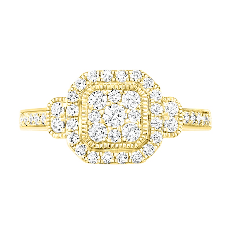 Main Image 5 of 0.69 CT. T.W. Composite Cushion Diamond Frame Vintage-Style Bridal Set in 10K Gold