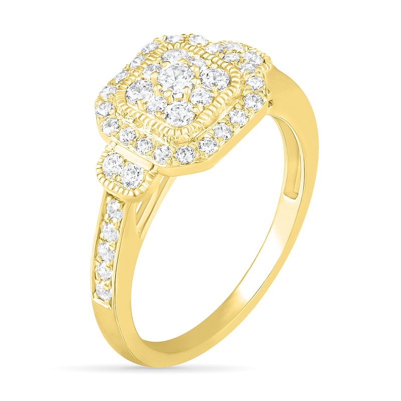 Main Image 6 of 0.69 CT. T.W. Composite Cushion Diamond Frame Vintage-Style Bridal Set in 10K Gold