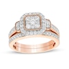 Thumbnail Image 0 of 0.69 CT. T.W. Composite Cushion Diamond Frame Vintage-Style Bridal Set in 10K Rose Gold