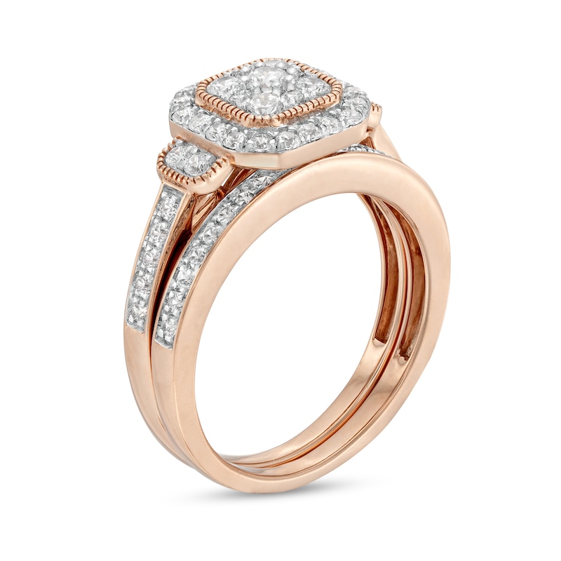 0.69 CT. T.W. Composite Cushion Diamond Frame Vintage-Style Bridal Set in 10K Rose Gold|Peoples Jewellers