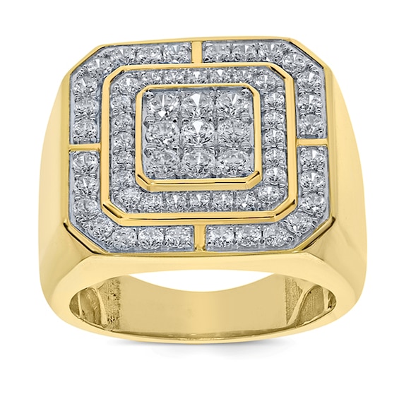 Men's 2.00 CT. T.W. Composite Diamond Octagonal Double Frame Compass Ring in 10K Gold - Size 10