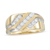 Thumbnail Image 0 of Men's 0.50 CT. T.W. Diamond Triple Row Slant Grooved Shank Ring in 10K Two-Tone Gold