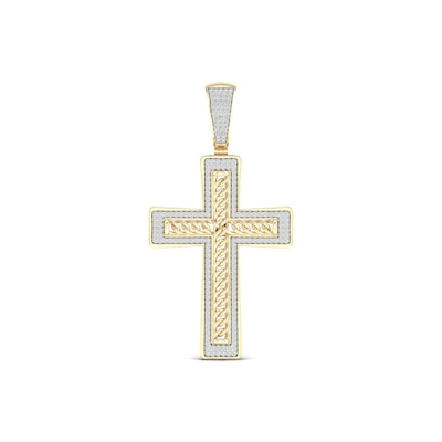 Men's 0.50 CT. T.W. Diamond Frame Chain Link Layered Cross Necklace Charm in 10K Gold