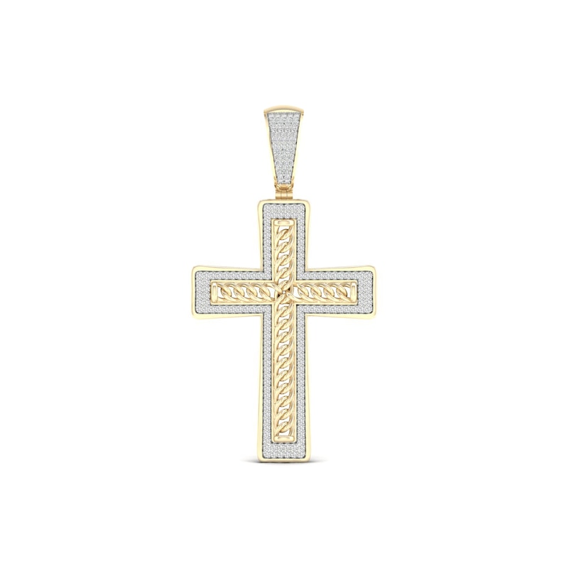 Men's 0.50 CT. T.W. Diamond Frame Chain Link Layered Cross Necklace Charm in 10K Gold