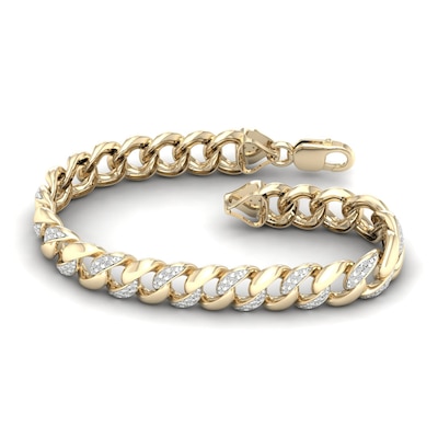 Men's 0.50 CT. T.W. Diamond Cuban Curb Chain Bracelet in 10K Gold - 8.5"