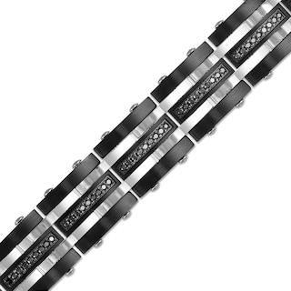 Men's 0.99 CT. T.W. Black Enhanced Diamond Triple Row Link Bracelet in Stainless Steel and Black IP - 8.5"