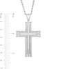 Men's 0.15 CT. T.W. Diamond Industrial Border Cross Pendant in Stainless Steel - 24"