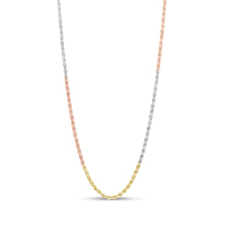 2.65mm Alternating Evergreen Rope Chain Necklace in Hollow 10K Tri-Tone Gold - 20"