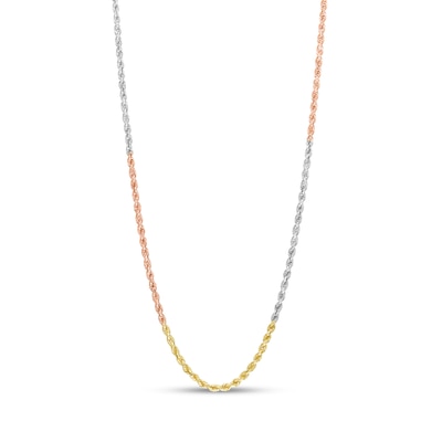 2.65mm Alternating Evergreen Rope Chain Necklace in Hollow 10K Tri-Tone Gold - 20"