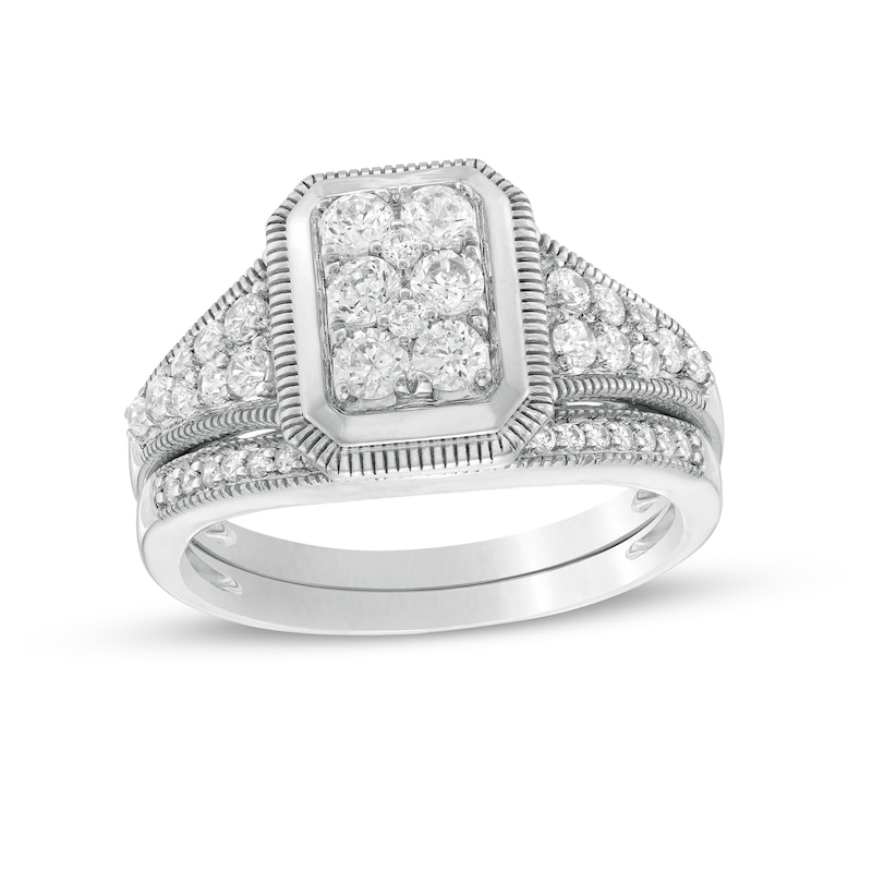 0.69 CT. T.W. Composite Diamond Frame Vintage-Style Bridal Set in 10K White Gold