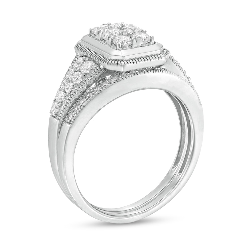 0.69 CT. T.W. Composite Diamond Frame Vintage-Style Bridal Set in 10K White Gold