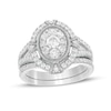 Thumbnail Image 0 of 0.95 CT. T.W. Composite Oval Diamond Split Shank Vintage-Style Bridal Set in 10K White Gold