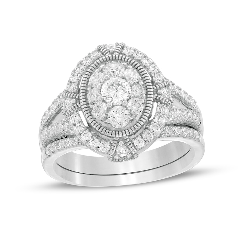 0.95 CT. T.W. Composite Oval Diamond Split Shank Vintage-Style Bridal Set in 10K Gold|Peoples Jewellers