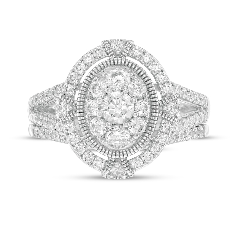 0.95 CT. T.W. Composite Oval Diamond Split Shank Vintage-Style Bridal Set in 10K White Gold