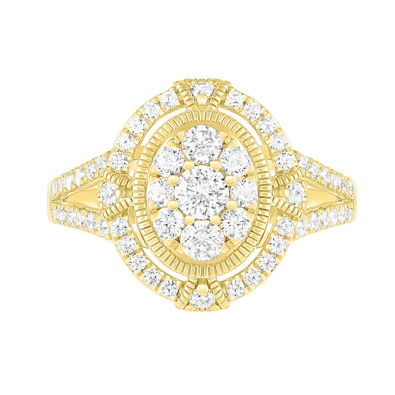 Main Image 5 of 0.95 CT. T.W. Composite Oval Diamond Split Shank Vintage-Style Bridal Set in 10K Gold