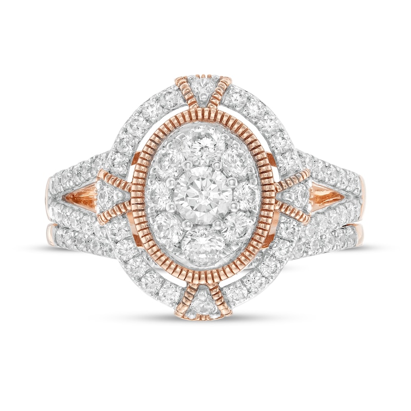 0.95 CT. T.W. Composite Oval Diamond Split Shank Vintage-Style Bridal Set in 10K Rose Gold|Peoples Jewellers