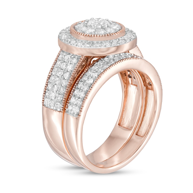 1.29 CT. T.W. Diamond Double Frame Vintage-Style Multi-Row Bridal Set in 10K Rose Gold|Peoples Jewellers