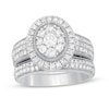 1.29 CT. T.W. Composite Oval Diamond Frame Vintage-Style Multi-Row Bridal Set in 10K Gold