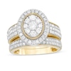 Thumbnail Image 0 of 1.29 CT. T.W. Composite Oval Diamond Frame Vintage-Style Multi-Row Bridal Set in 10K Gold