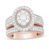 Thumbnail Image 0 of 1.29 CT. T.W. Composite Oval Diamond Frame Vintage-Style Multi-Row Bridal Set in 10K Rose Gold