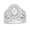 Thumbnail Image 0 of 1.23 CT. T.W. Composite Oval Diamond Double Frame Vintage-Style Multi-Row Bridal Set in 10K White Gold