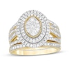 Thumbnail Image 1 of 1.23 CT. T.W. Composite Oval Diamond Double Frame Vintage-Style Multi-Row Bridal Set in 10K Gold