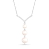 4.0-6.0mm Freshwater Cultured Pearl and White Lab-Created Sapphire Chevron "Y" Necklace in Sterling Silver