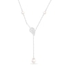 Thumbnail Image 0 of Freshwater Cultured Pearl and White Lab-Created Sapphire Leaf Accent Station Lariat Necklace in Sterling Silver