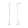 Thumbnail Image 1 of 7.0mm Freshwater Cultured Pearl and White Lab-Created Sapphire Open Circle Linear Drop Earrings in Sterling Silver