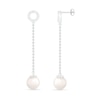 Thumbnail Image 2 of 7.0mm Freshwater Cultured Pearl and White Lab-Created Sapphire Open Circle Linear Drop Earrings in Sterling Silver