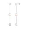 Thumbnail Image 1 of 6.0mm Freshwater Cultured Pearl and White Lab-Created Sapphire Cluster Linear Triple Drop Earrings in Sterling Silver
