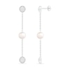 Thumbnail Image 2 of 6.0mm Freshwater Cultured Pearl and White Lab-Created Sapphire Cluster Linear Triple Drop Earrings in Sterling Silver