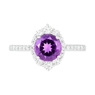 7.0mm Amethyst and White Lab-Created Sapphire Ornate Frame Ring in Sterling Silver