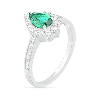 Pear-Shaped Lab-Created Emerald and White Sapphire Crown Frame Ring in Sterling Silver