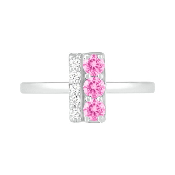 3.0mm Lab-Created Pink and White Sapphire Double Row Bar Ring in Sterling Silver