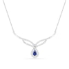 Thumbnail Image 0 of Pear-Shaped Lab-Created Blue and White Sapphire Frame Teardrop Chevron Necklace in Sterling Silver