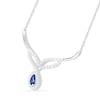 Thumbnail Image 1 of Pear-Shaped Lab-Created Blue and White Sapphire Frame Teardrop Chevron Necklace in Sterling Silver