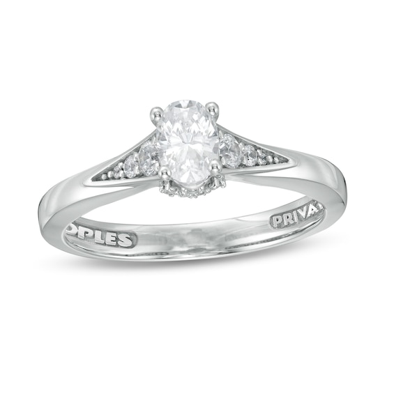 Peoples Private Collection 0.50 CT. T.W. Certified Oval Diamond Split Shank Engagement Ring in 14K White Gold (F/SI2)