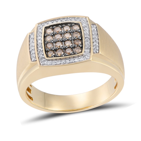 Men's 0.50 CT. T.W. Champagne and White Composite Diamond Cushion Frame Collar Ring in 10K Gold