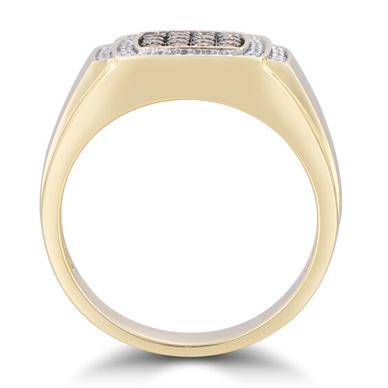 Men's 0.50 CT. T.W. Champagne and White Composite Diamond Cushion Frame Collar Ring in 10K Gold