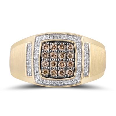 Men's 0.50 CT. T.W. Champagne and White Composite Diamond Cushion Frame Collar Ring in 10K Gold