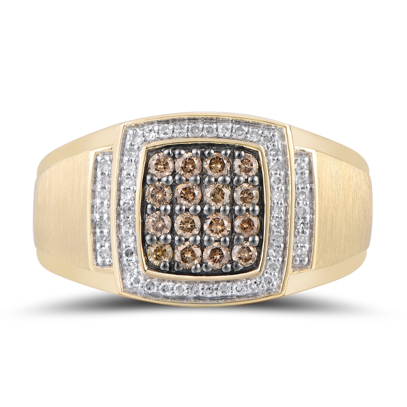Men's 0.50 CT. T.W. Champagne and White Composite Diamond Cushion Frame Collar Ring in 10K Gold|Peoples Jewellers