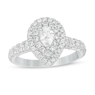 1.50 CT. T.W. Pear-Shaped Certified Lab-Created Diamond Double Frame Engagement Ring in 14K White Gold (F/SI2)