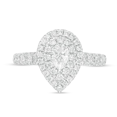 1.50 CT. T.W. Pear-Shaped Certified Lab-Created Diamond Double Frame Engagement Ring in 14K White Gold (F/SI2)