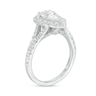 2.00 CT. T.W. Certified Lab-Created Pear-Shaped Diamond Frame Split Shank Engagement Ring in 14K White Gold (F/SI2)