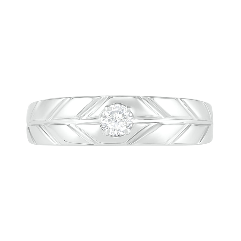 Men's 0.18 CT. Diamond Solitaire Textured Wedding Band in 10K White Gold|Peoples Jewellers