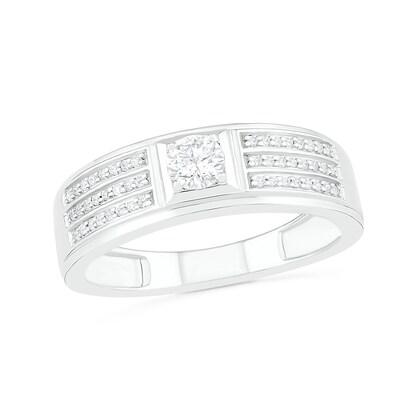 Men's 0.37 CT. T.W. Diamond Multi-Row Wedding Band in 10K White Gold