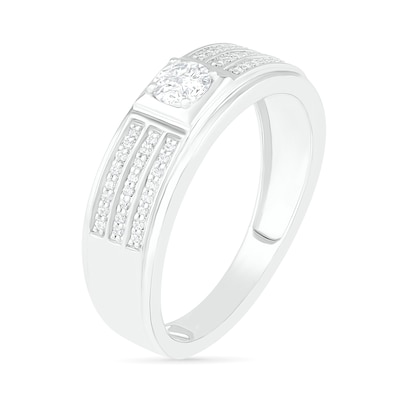 Men's 0.37 CT. T.W. Diamond Multi-Row Wedding Band in 10K White Gold